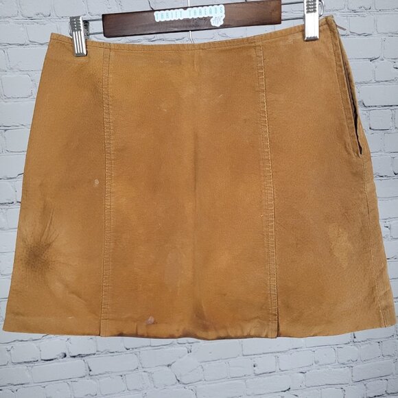 Kathy Ireland Tan Brown Genuine Suede Leather Lined Side Zip Mini Skirt Size 8 - Picture 7 of 11